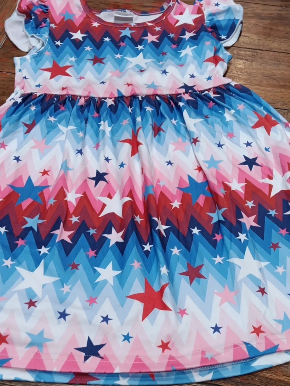 Girls Star-Print Summer Dress - Blue, Pink & Red